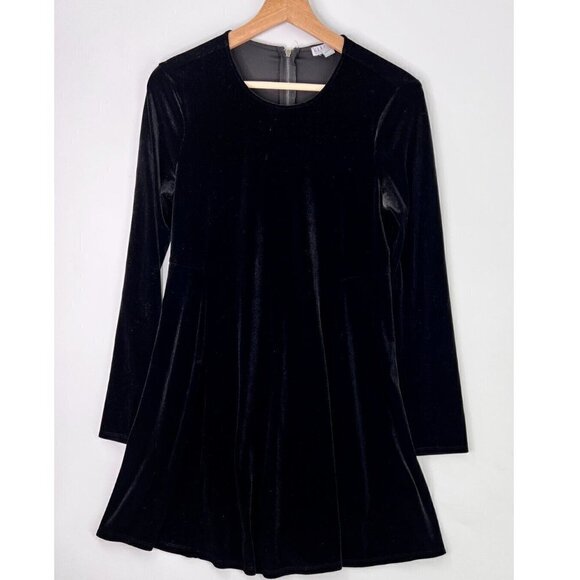 Made For Impulse Black Velvet Dress Stretchy Zip Back Long Sleeve Women's Small - Picture 2 of 8